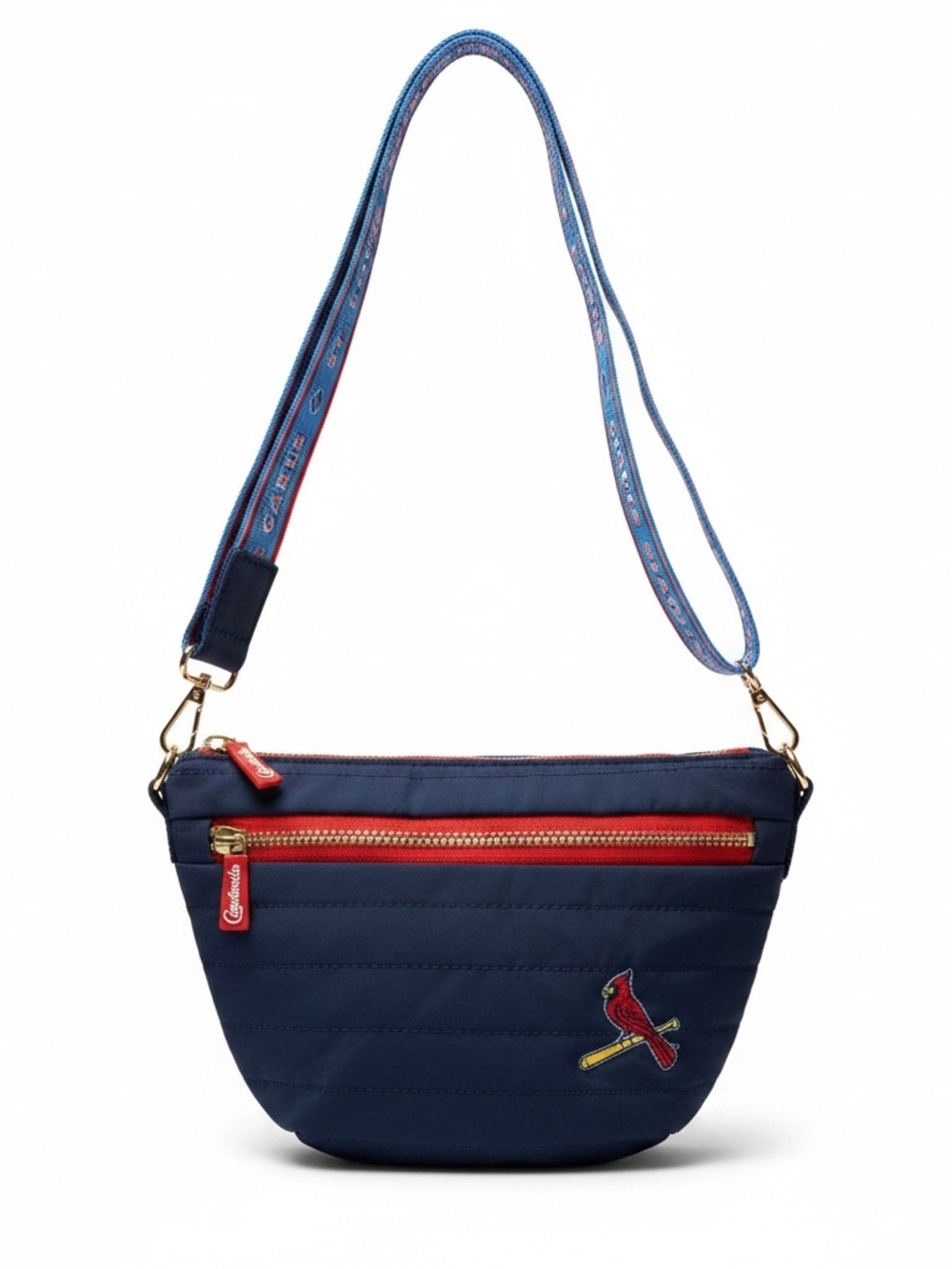 MLB St Louis Cardinals Navy and Red Quilted Crossbody Bag with Cardinal Patch